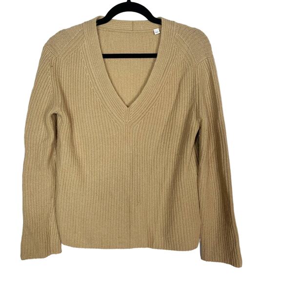 Vince Womens Small S Hazel Camel Cashmere Shaker Rib V Neck Pullover Sweater Tan - Picture 1 of 9
